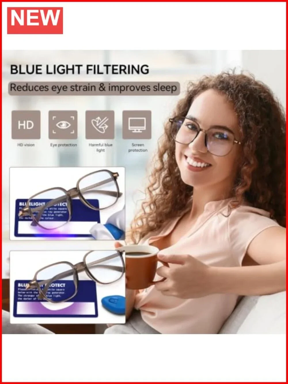 Oversized Square TR90 Blue Light Blocking Glasses for Women Lightweight
